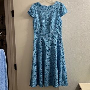 Bettie Page Sky Blue Lace Fit-and-Flare Midi Dress